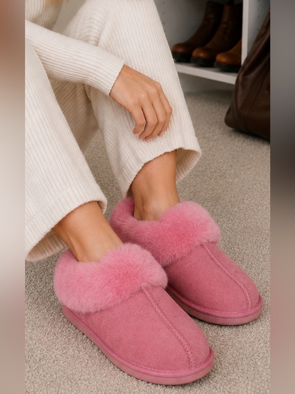 Pink UGG look Fleece-Lined Slip-On Shoes NWT size 8 ladies Memory Foam Padding.